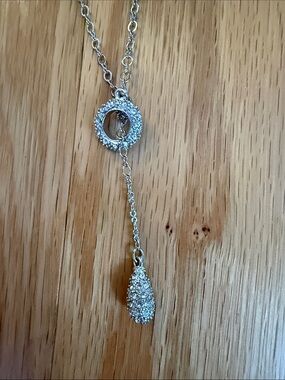 Lia Sophia Silver Crystal Teardrop Lariat Necklace